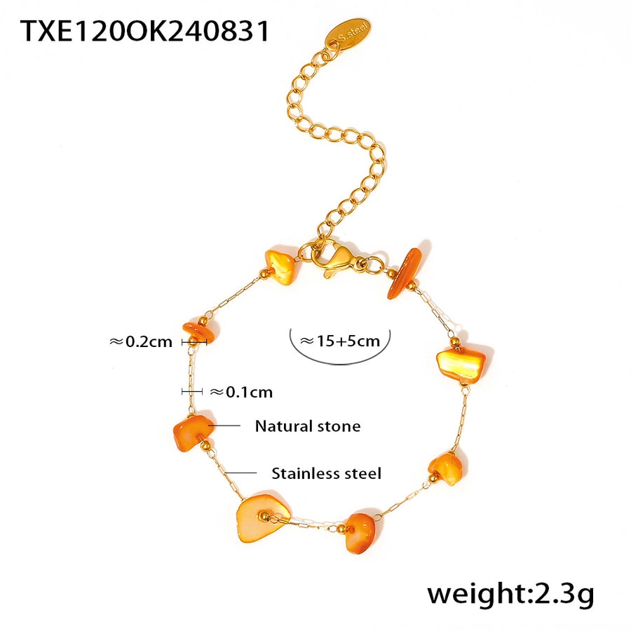 Style New Orange Natural Stone Necklace Bracelet Stainless Steel Clavicle Chain Fashion Personalized Jewelry Suit