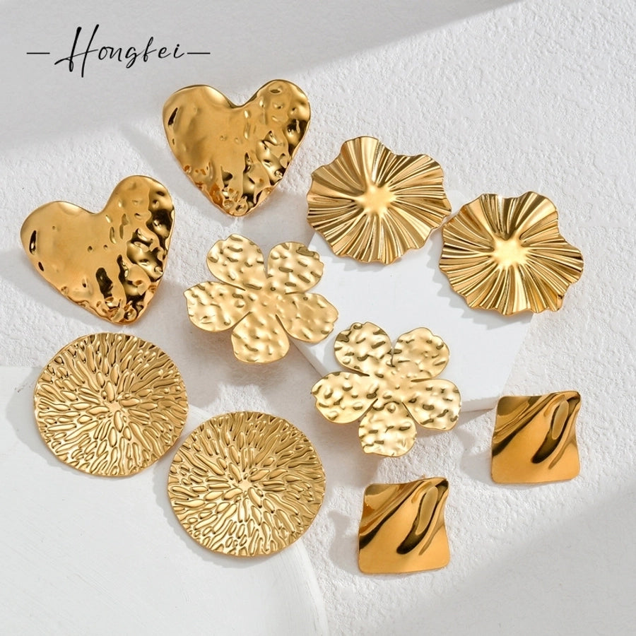 Jewelry Modern Style Classic Style Heart Shape Flower 304 Stainless Steel Plating Rings Earrings