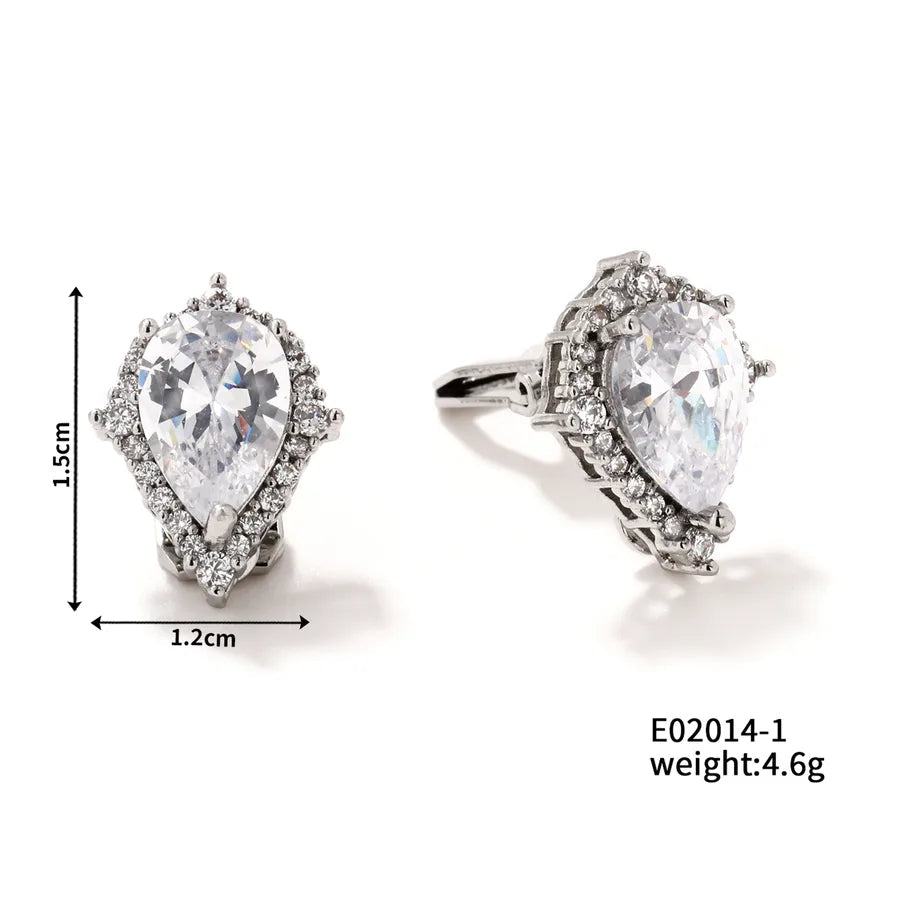 1 Pair Glam Shiny Water Droplets Plating Inlay Copper Zircon Rhodium Plated Ear Studs