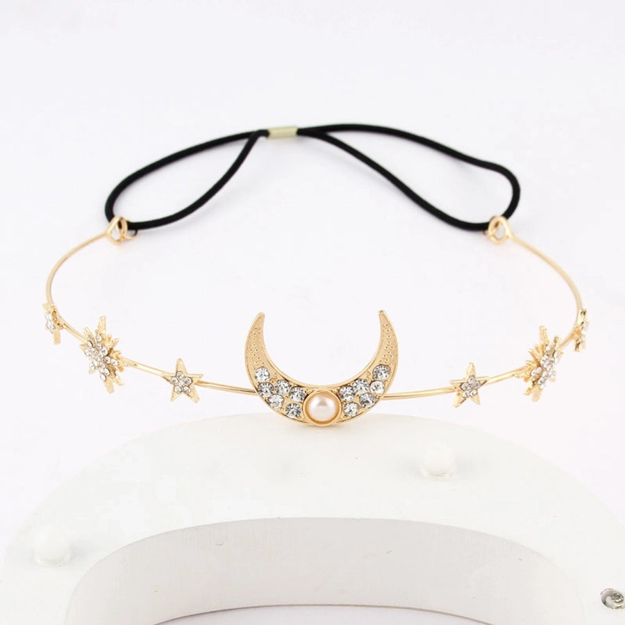 Women's IG Style Sweet Star Moon Alloy Elastic string Inlay Rhinestones Pearl Hair Band