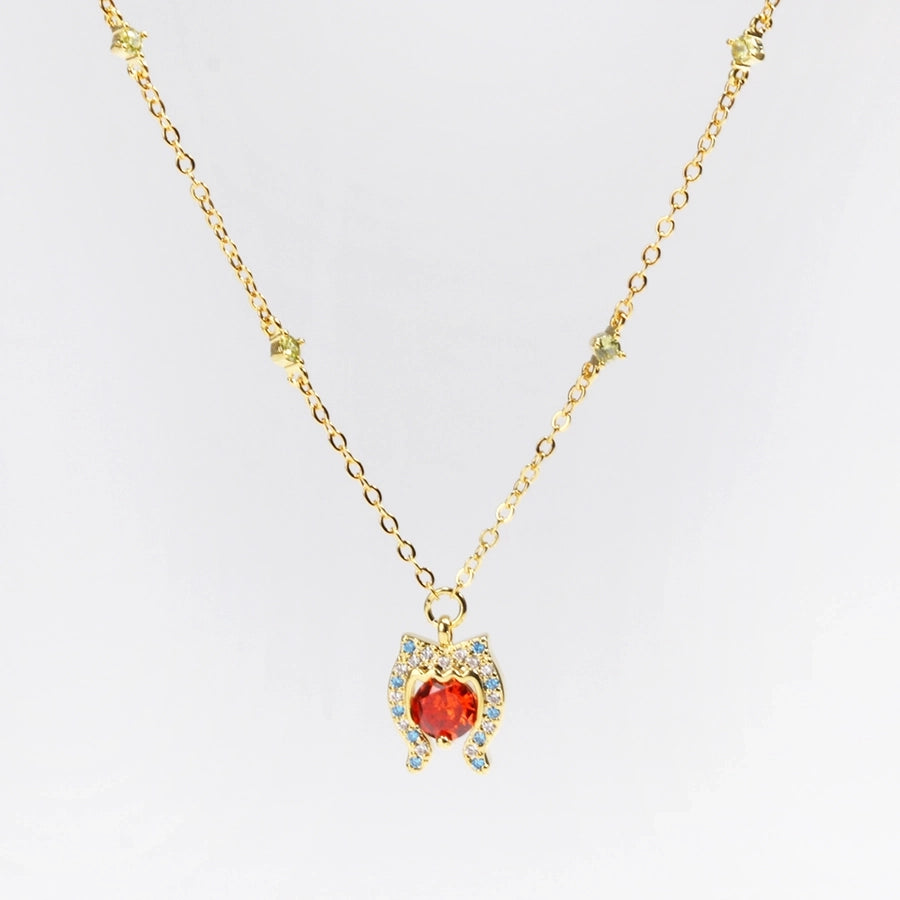 Copper cable chain Inlay Geometric Zircon Pendant Necklace