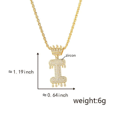 Copper Hemp flowers chain 18K Gold Plated Letter Zirconia Pendant Necklace