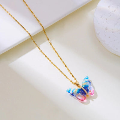 Jewelry Elegant Cute Classic Style Butterfly 201 Stainless Steel Resin Copper Zircon Inlay Pendant Necklace
