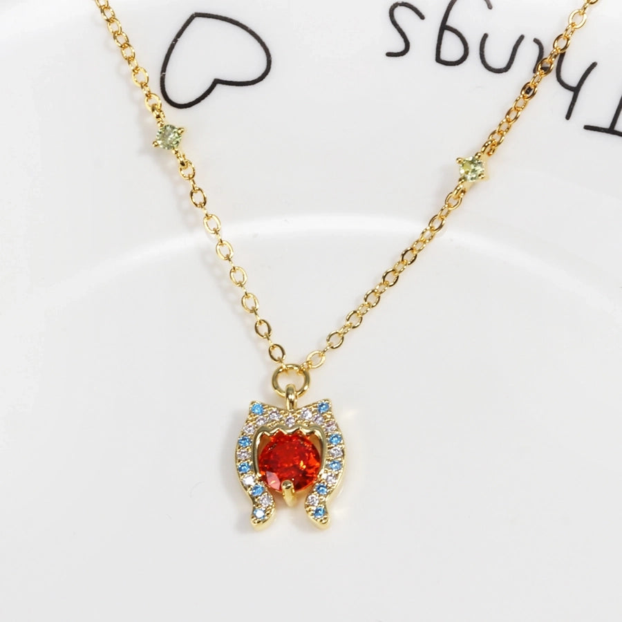 Copper cable chain Inlay Geometric Zircon Pendant Necklace