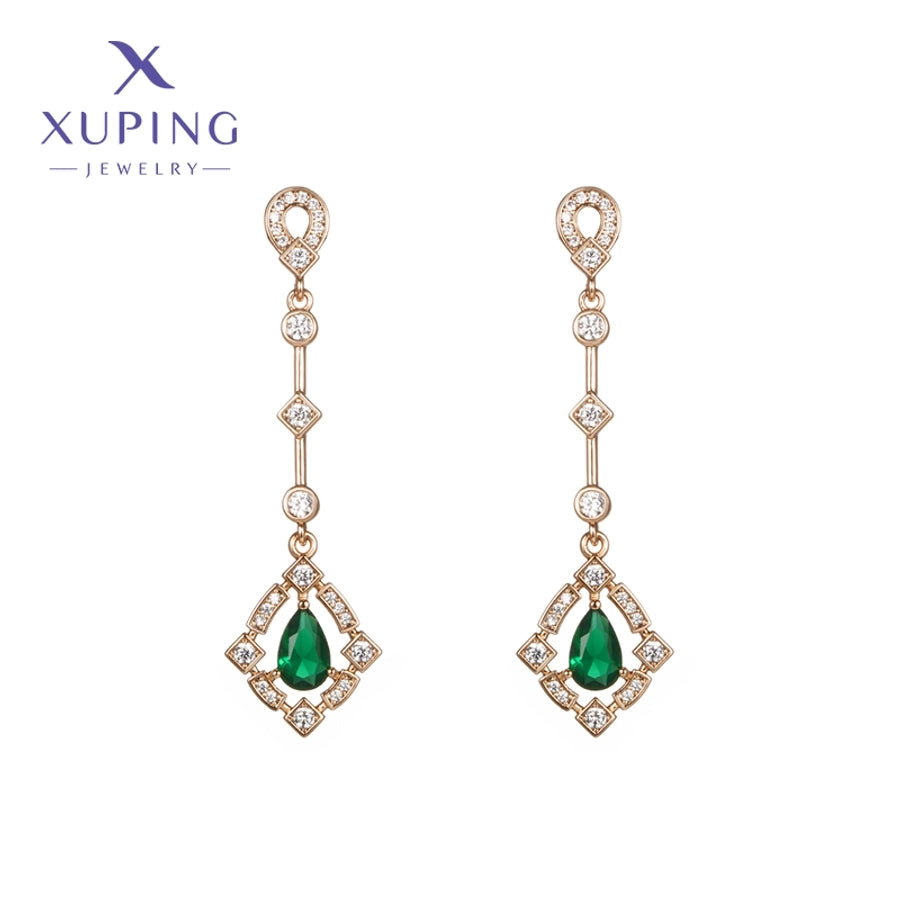 1 Pair Elegant Luxurious XUPING Geometric Inlay Copper Artificial Gemstones 18K Gold Plated Drop Earrings