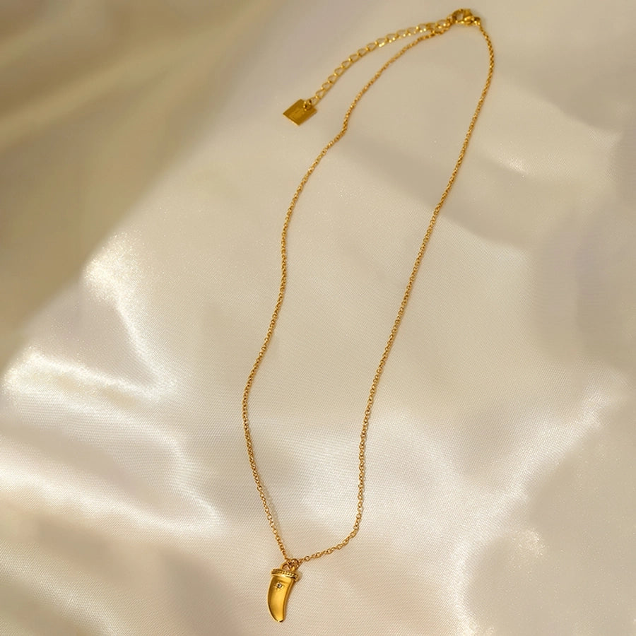 Jewelry Simple Style teeth 304 Stainless Steel Zircon 14K Gold Plated Inlay Pendant Necklace