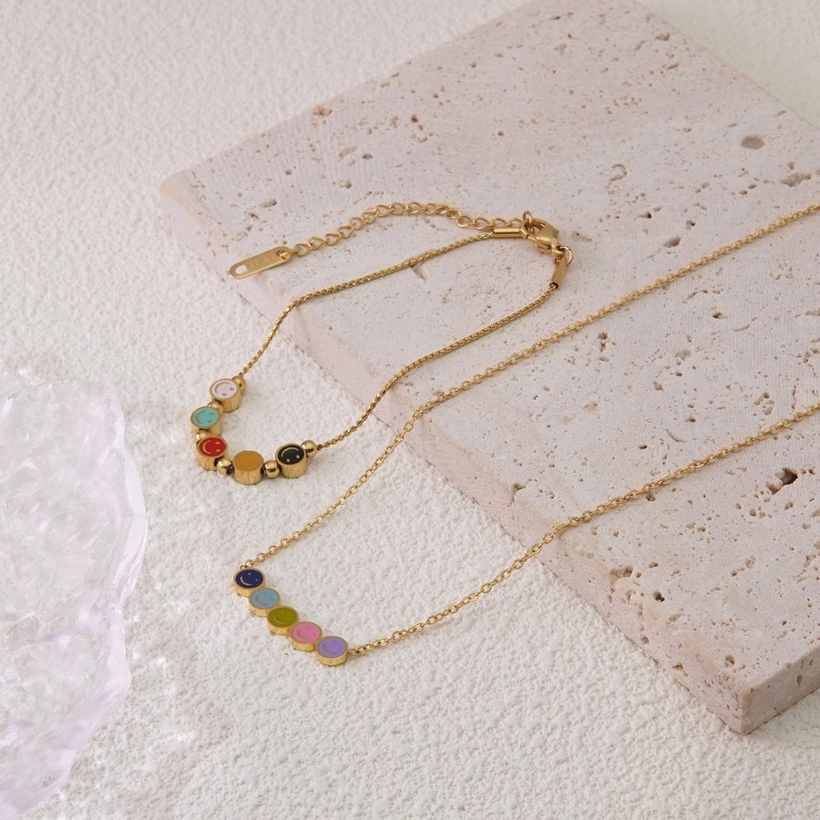 Jewelry Sweet Simple Style Classic Style Smile Face Round Face 304 Stainless Steel 18K Gold Plated Plating Bracelets Necklace Jewelry Set