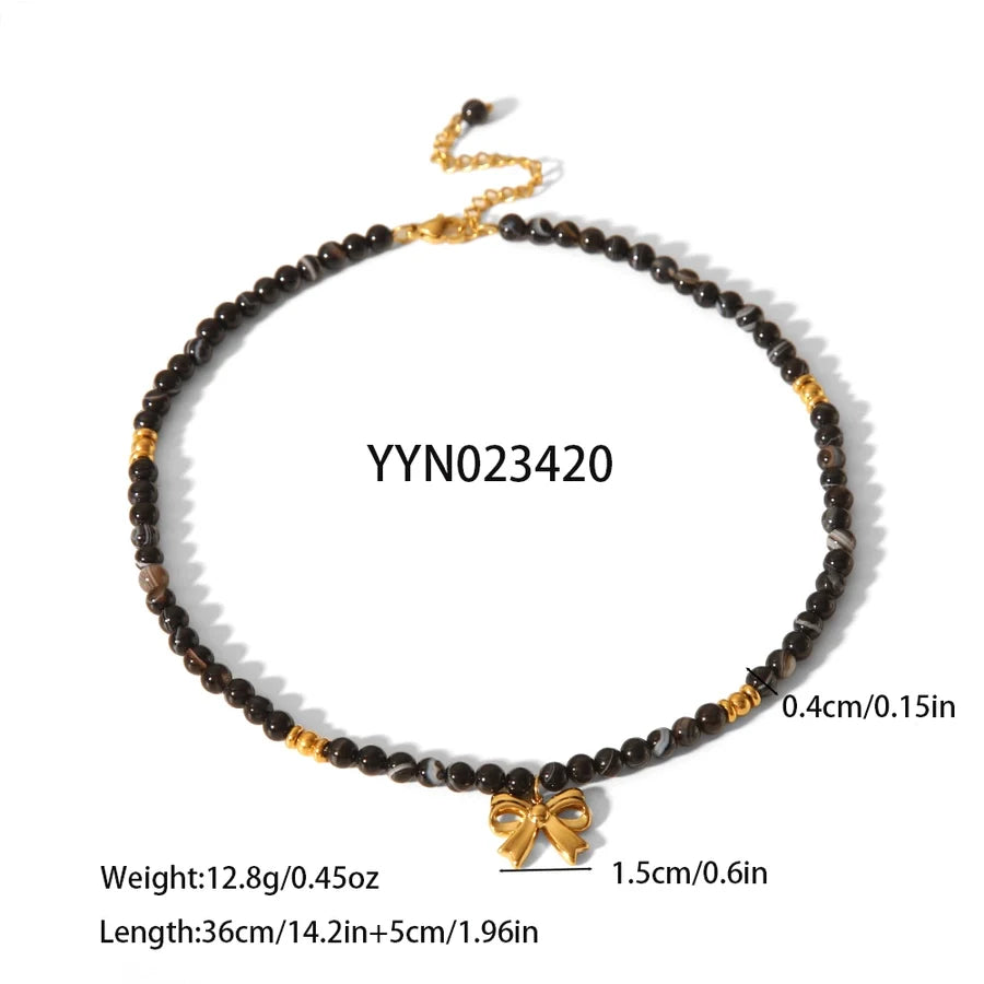 Simple Style Classic Style Bow Knot 304 Stainless Steel natural stone 18K Gold Plated Pendant Necklace In Bulk