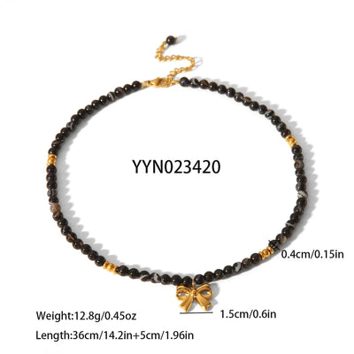 Simple Style Classic Style Bow Knot 304 Stainless Steel natural stone 18K Gold Plated Pendant Necklace In Bulk