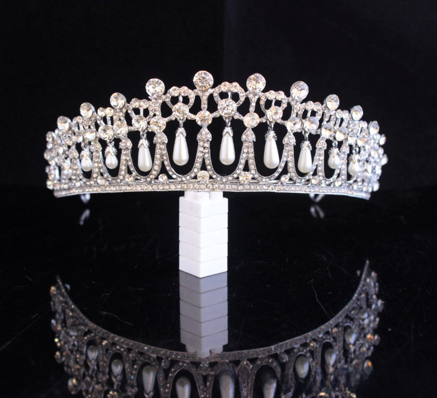 Baroque Queen  Large Crown Pearl Rhinestone Hair Accessories Bride Crown European Style Wedding Princess Crown Headwear
