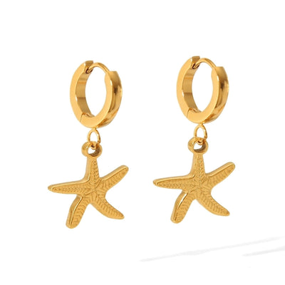 1 Pair IG Style French Style Starfish Crab Shell 304 Stainless Steel Titanium Steel 18K Gold Plated Drop Earrings Ear Studs