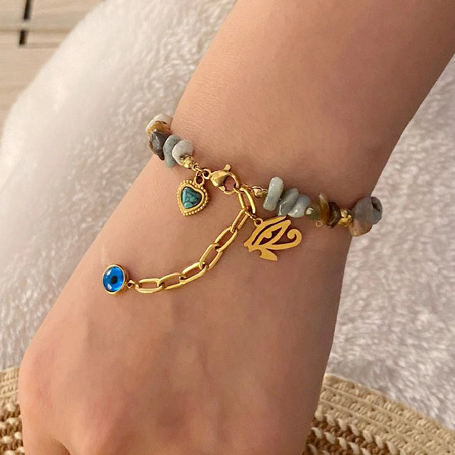 Elegant Commute Heart Shape Eye 18K Gold Plated 304 Stainless Steel Stone  Bracelets