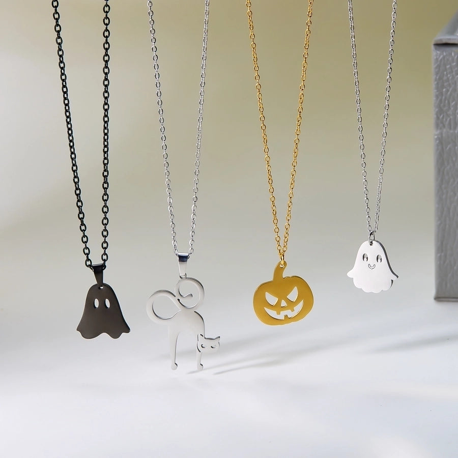 Jewelry Funny Pumpkin ghost Spider 201 Stainless Steel Asymmetrical Hollow Out Pendant Necklace