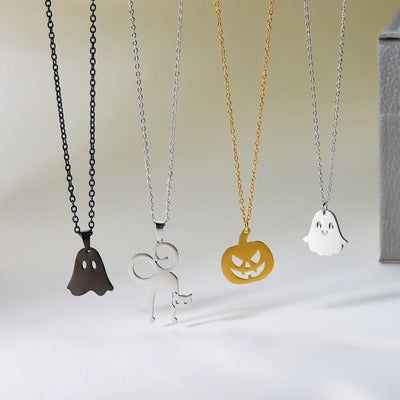 Jewelry Funny Pumpkin ghost Spider 201 Stainless Steel Asymmetrical Hollow Out Pendant Necklace