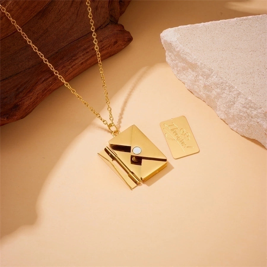 Jewelry IG Style Simple Style Commute I Love you envelope 304 Stainless Steel 18K Gold Plated Pendant Necklace