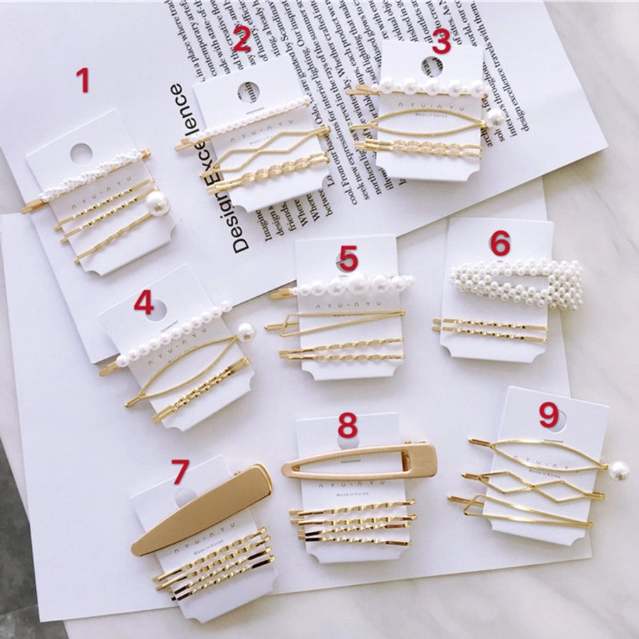 fashion geometric alloy plating artificial pearls hair clip 1 set
