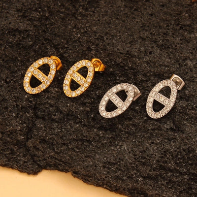 1 Pair Retro Simple Style Oval Inlay 304 Stainless Steel 316 Stainless Steel  Rhinestones 18K Gold Plated Ear Studs