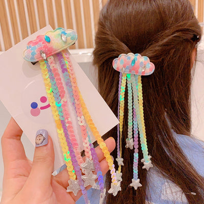 HD20355A12 Japanese and Korean Sequin Tassel Color Sequin Pendant Children's Cloud Hairpin Duckbill Clip Tail Clip Tide
