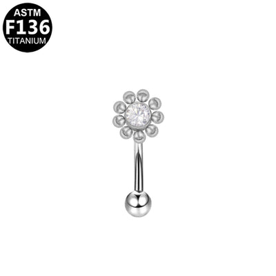 1 Piece Eyebrow Studs Casual Classic Style Oversized Sunflower Pure Titanium Titanium Alloy Zircon 14K Gold Plated White Gold Plated Eyebrow Studs
