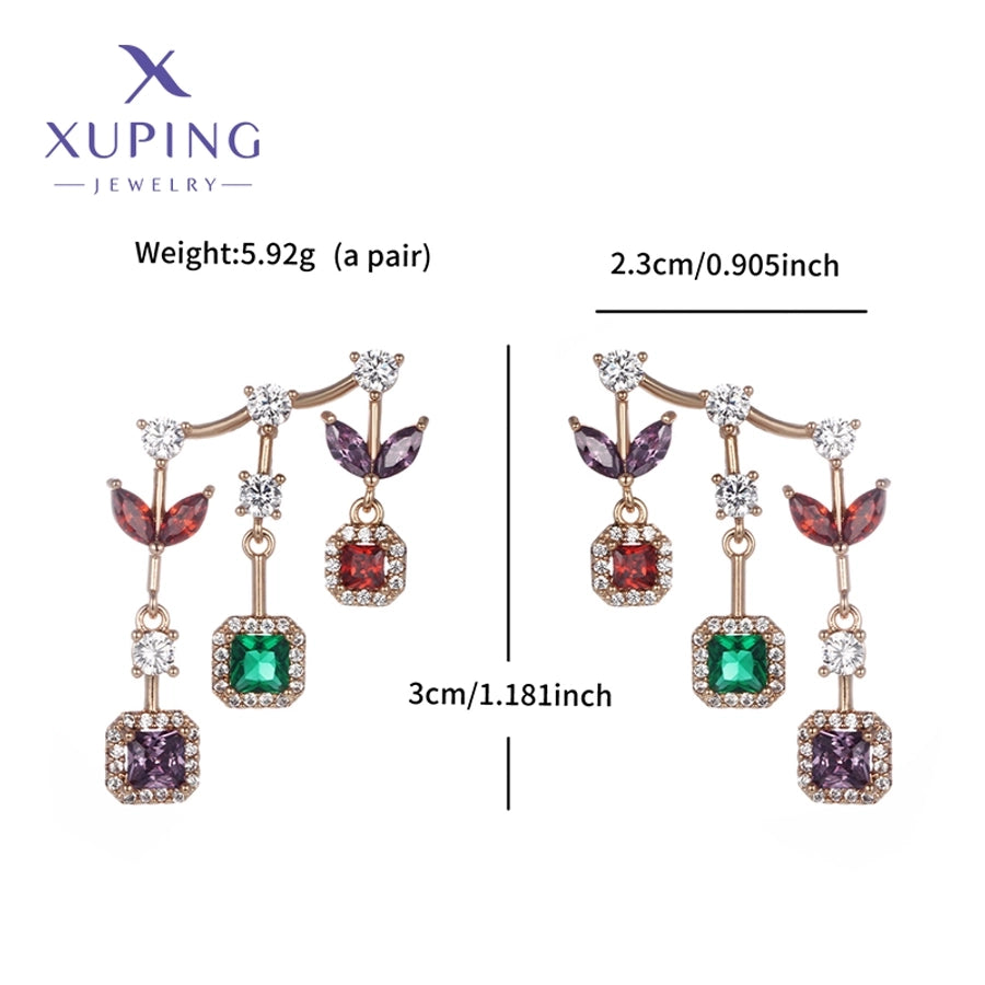1 Pair Glam Luxurious Geometric Plating Copper Artificial Gemstones 18K Gold Plated Drop Earrings