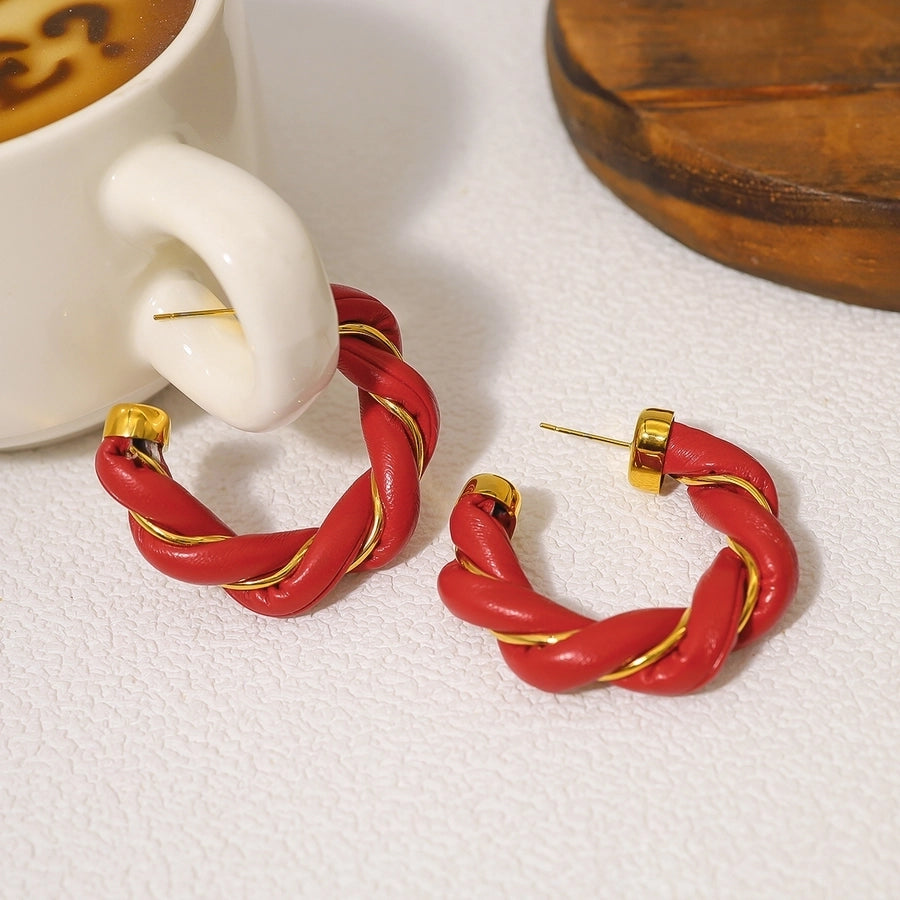 1 Pair IG Style Vacation Commute C Shape Plating 304 Stainless Steel Artificial Leather Earrings