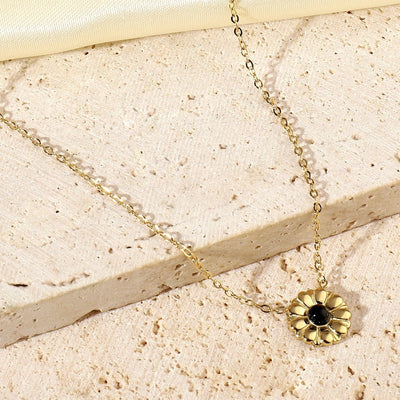 Jewelry Retro French Style Daisy Titanium Steel Natural Stone 14K Gold Plated Plating Inlay Pendant Necklace