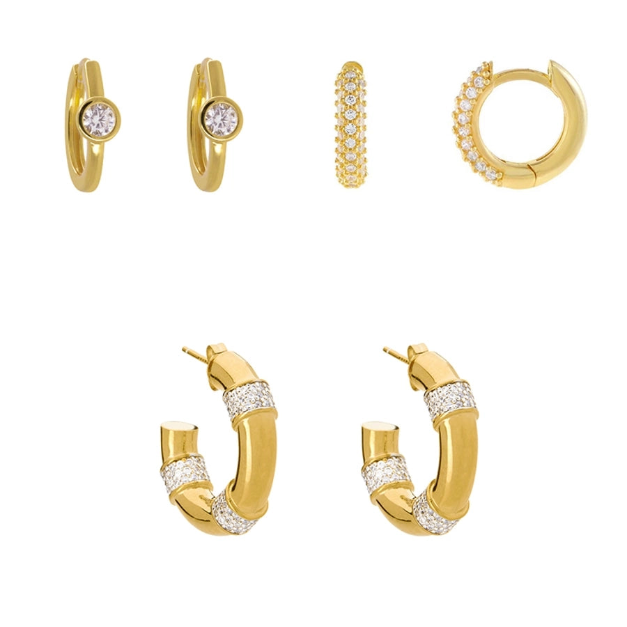 1 Pair Elegant Retro Luxurious Geometric Copper Zircon 24K Gold Plated Hoop Earrings Ear Studs