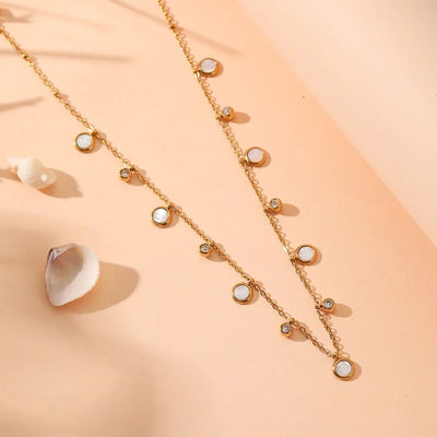 Jewelry Cute Sweet Round Titanium Steel Rhinestones Shell 18K Gold Plated Plating Inlay Pendant Necklace