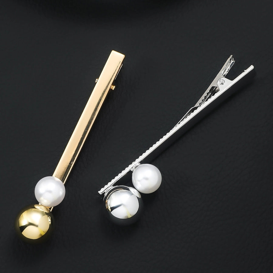 women's simple style geometric metal plating inlay artificial pearls hair clip