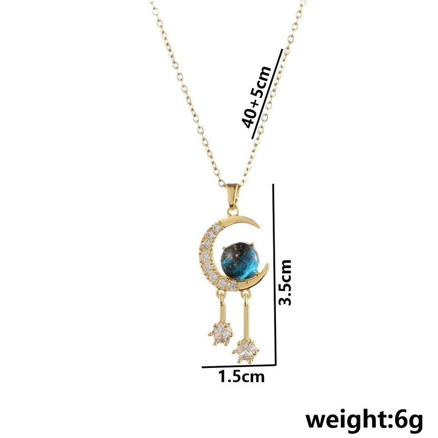 Jewelry Cute Queen Bridal Moon 316 Stainless Steel  Copper Zircon 18K Gold Plated Inlay Pendant Necklace