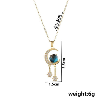 Jewelry Cute Queen Bridal Moon 316 Stainless Steel  Copper Zircon 18K Gold Plated Inlay Pendant Necklace