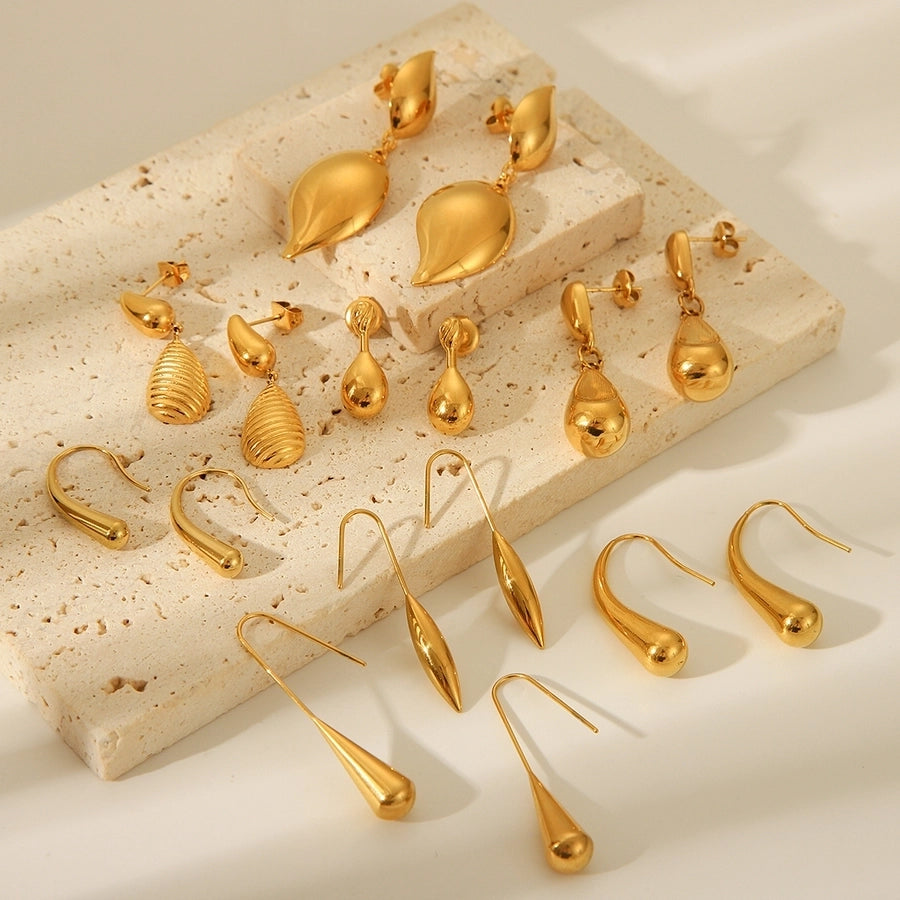 1 Pair IG Style Geometric Water Droplets Solid Color Plating 304 Stainless Steel 18K Gold Plated Drop Earrings