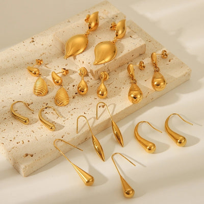 1 Pair IG Style Geometric Water Droplets Solid Color Plating 304 Stainless Steel 18K Gold Plated Drop Earrings