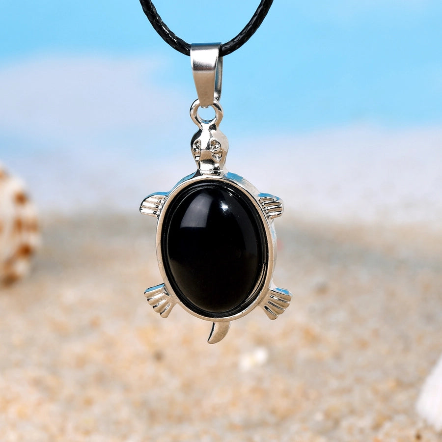 Elegant Simple Style Animal natural stone Leather rope Natural Stone  Pendant Necklace In Bulk