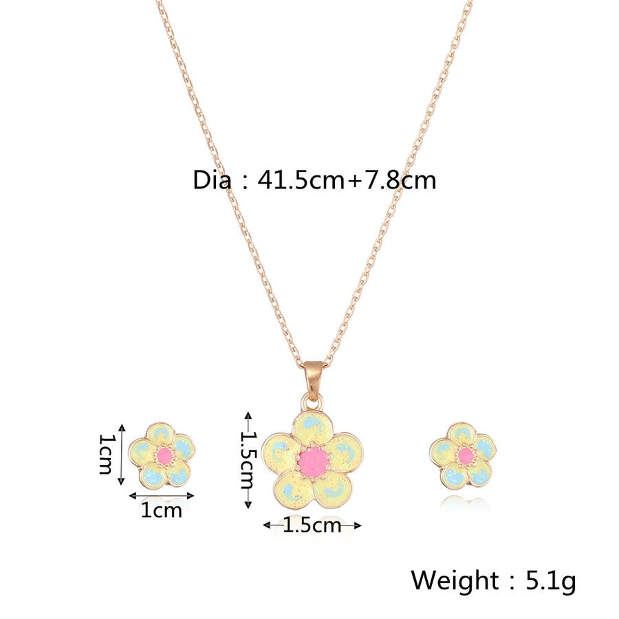 creative children's jewelry set cartoon flower jewelry set alloy drop oil necklace earrings two-piece set
