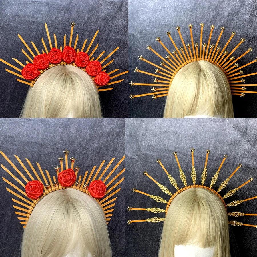 retro star crown flower plastic resin hair band