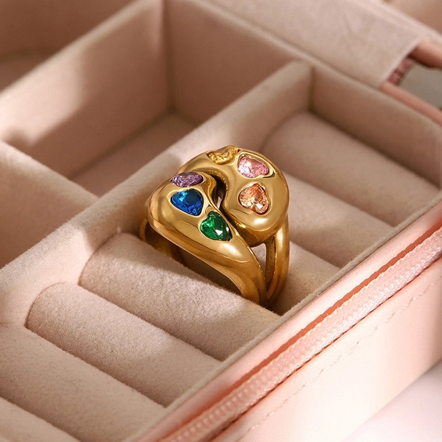 Jewelry Elegant Irregular Heart Shape 304 Stainless Steel Zircon Criss Cross Inlay Rings