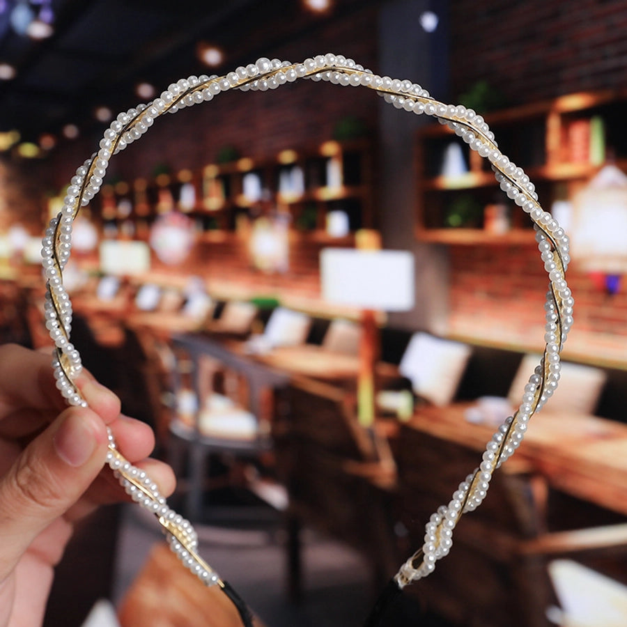 women's fashion waves alloy inlay artificial pearls headwear