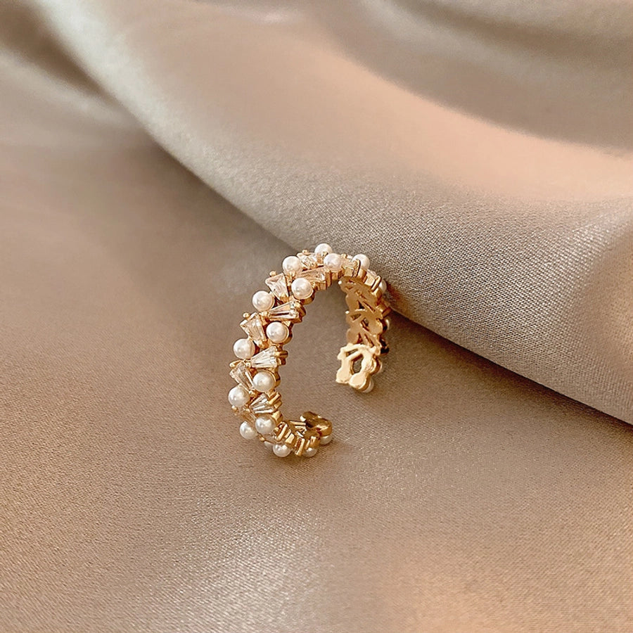 Jewelry Simple Style Pearl Copper Artificial Pearls Open Rings
