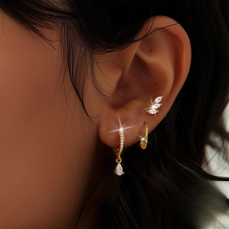 Copper 18K Gold Plated Inlay Round Zircon Earrings