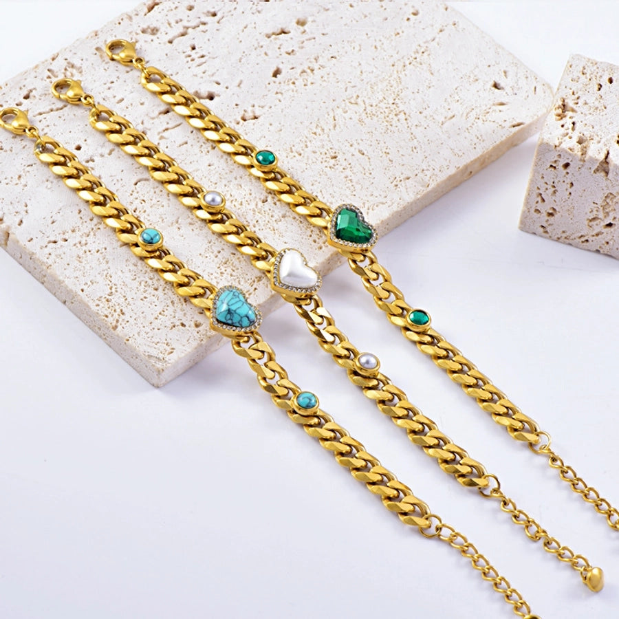 Lady Heart Shape 304 Stainless Steel Imitation Pearl Bracelets In Bulk