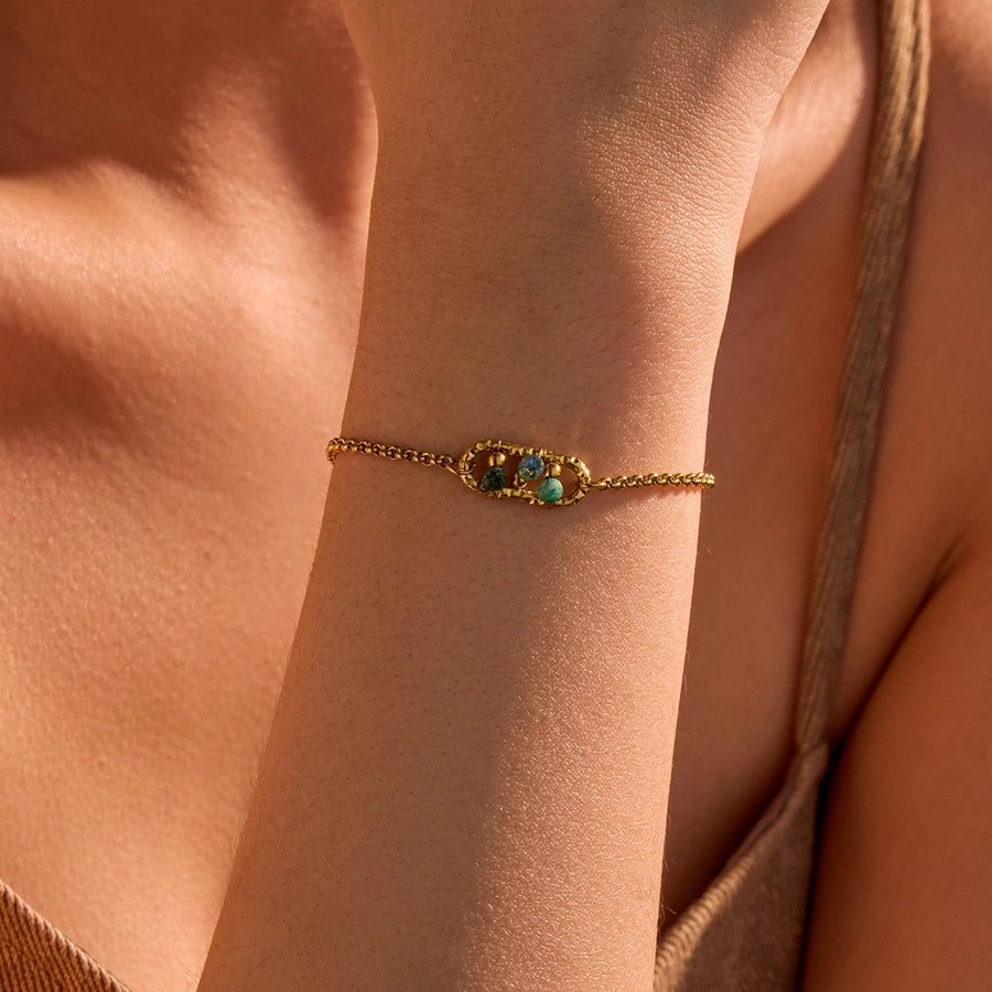 Simple Style Geometric 304 Stainless Steel natural stone 18K Gold Plated Belcher Chain Bracelets In Bulk