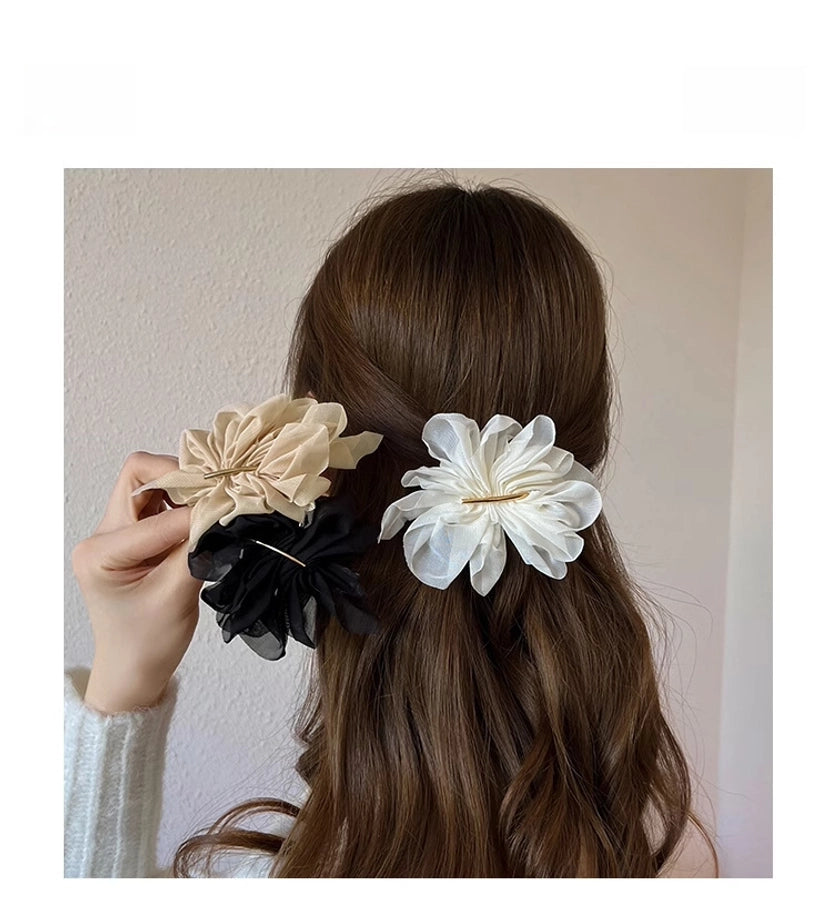 Super Fairy Elegant Chiffon Flower Hairpin Summer Back Head Ponda Tail Clip Headwear Advanced Sense Simple  Hair Accessories