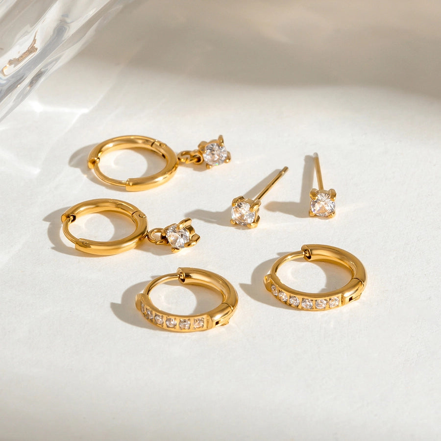 18K Gold Stainless Steel Rhinestone White Rhinestone Ear Clip Earrings 3 Pairs One Card