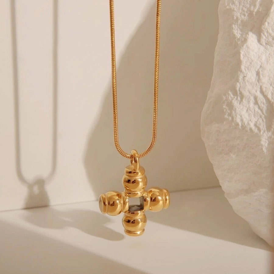 Jewelry Elegant Simple Style Cross 304 Stainless Steel 18K Gold Plated Plating Pendant Necklace