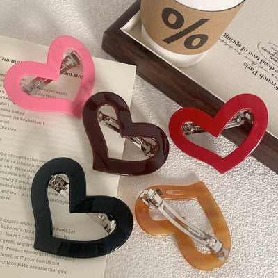 simple style heart shape alloy acetic acid sheets hollow out hair clip