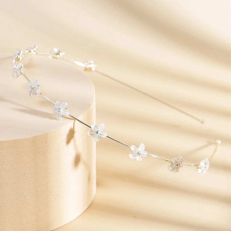 women's simple style waves flower bow knot metal inlay pearl zircon hair band