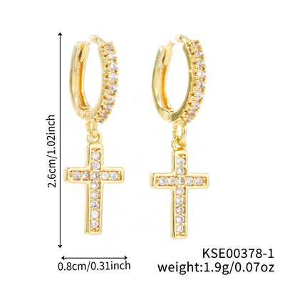 1 Pair Elegant Streetwear Shiny Cross Inlay Copper Zircon K Gold Plated Rhodium Plated Earrings