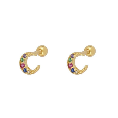 1 Pair IG Style Moon Inlay Copper Zircon Ear Studs