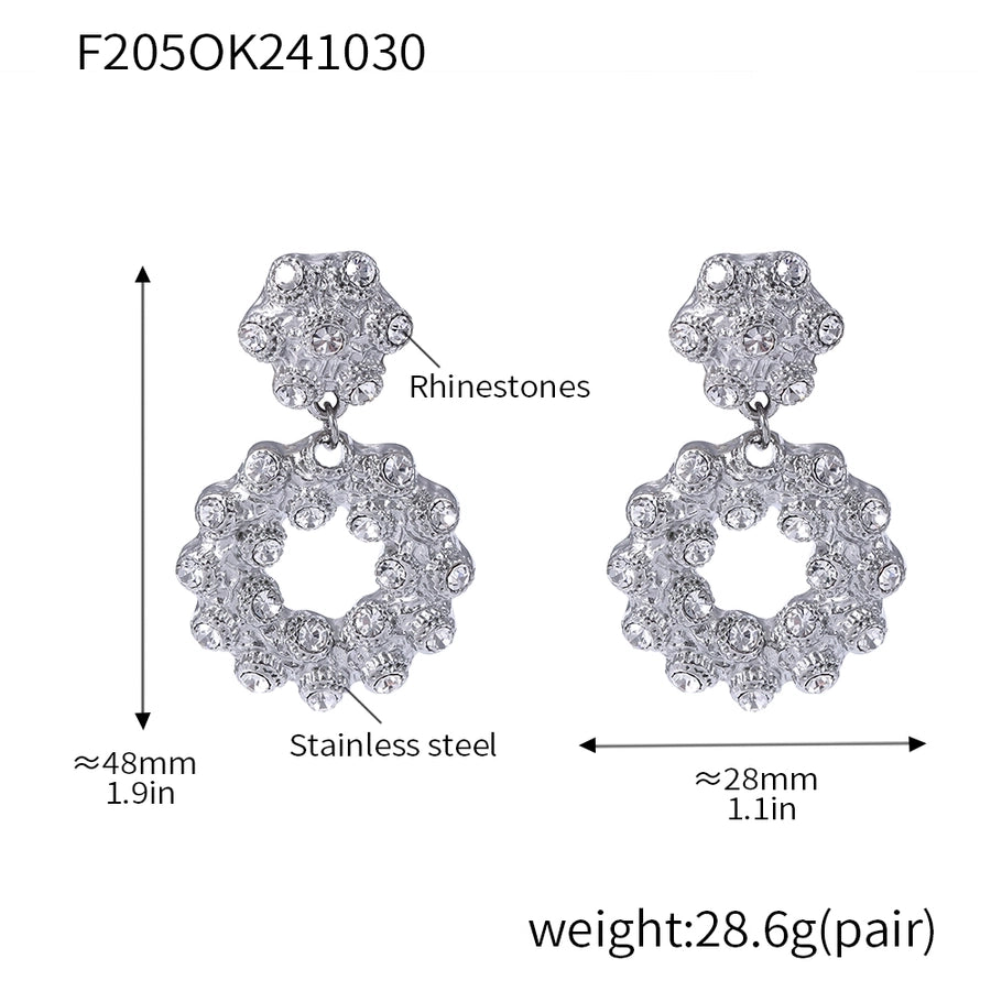 Jewelry Elegant Circle 304 Stainless Steel Rhinestones Glass Stone 18K Gold Plated Plating Inlay Earrings Necklace